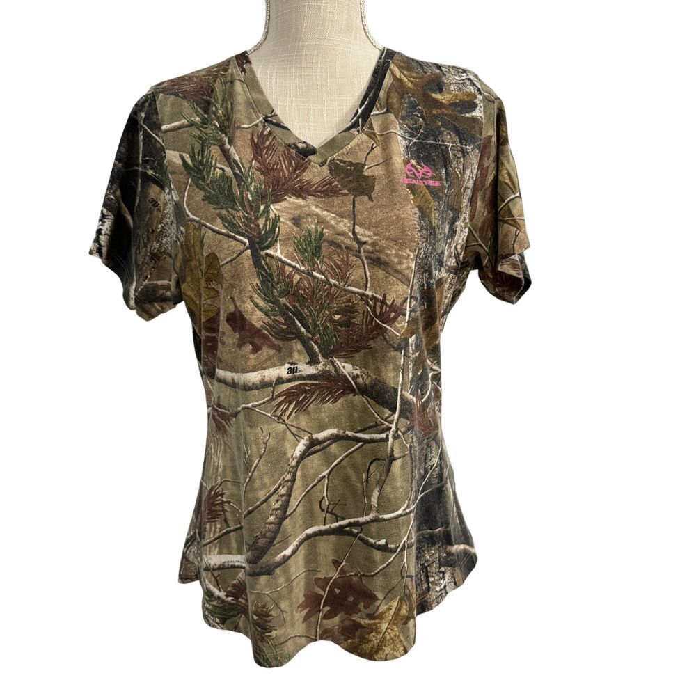 Realtree Tee Top Womens L Brown Green Camo Outdoor Gorpcore Utility Practical‎